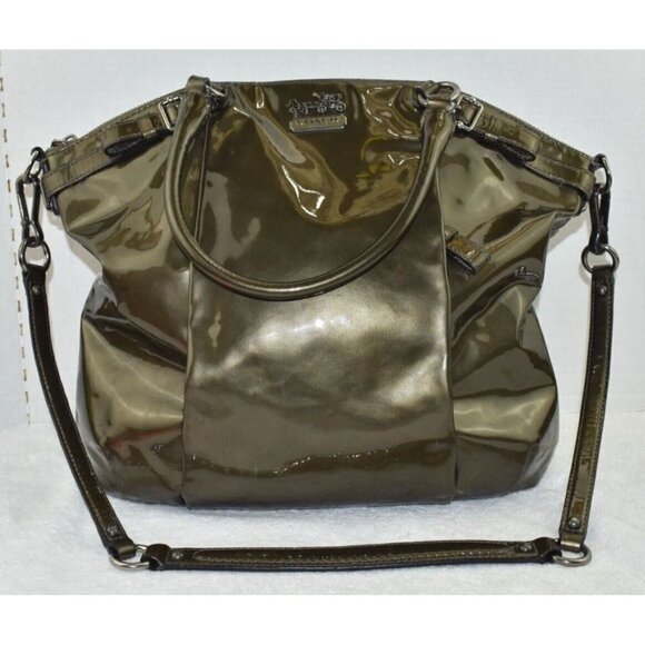 Coach Madison Patent Leather Metallic Green Pewter Satchel Purse F1193-18627 - Picture 1 of 11